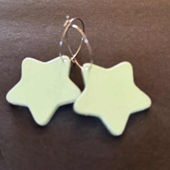 🌟 Star Hoop Earrings – Mint Green & Sparkle Duo | Lightweight & Playful - Picture 2 of 2